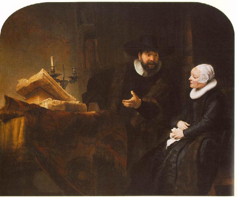 REMBRANDT Harmenszoon van Rijn The Mennonite Minister Cornelis Claesz. Anslo in Conversation with his Wife, Aaltje D Sweden oil painting art